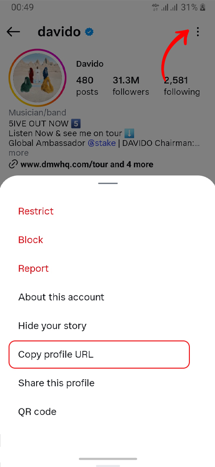 Step 1: Copy Instagram link